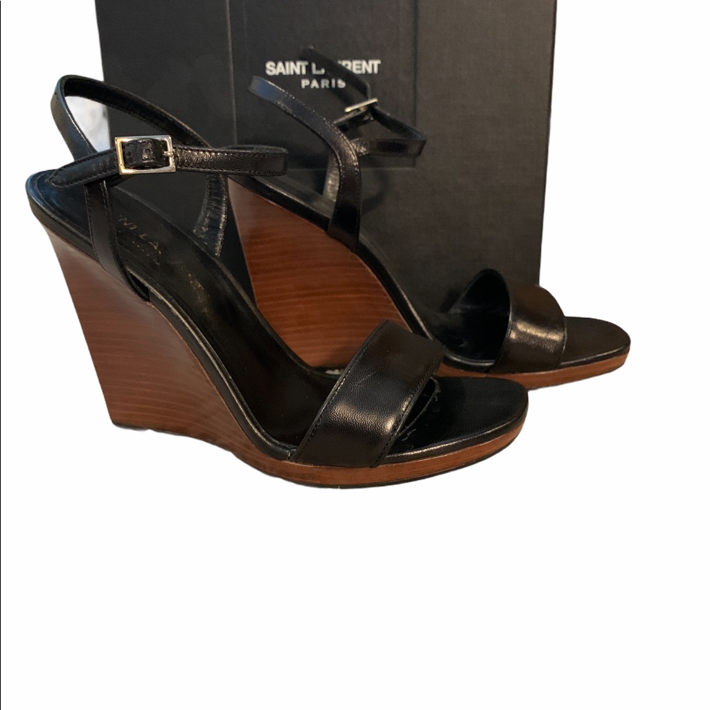 Saint Laurent Jane Wooden Wedge Sandals